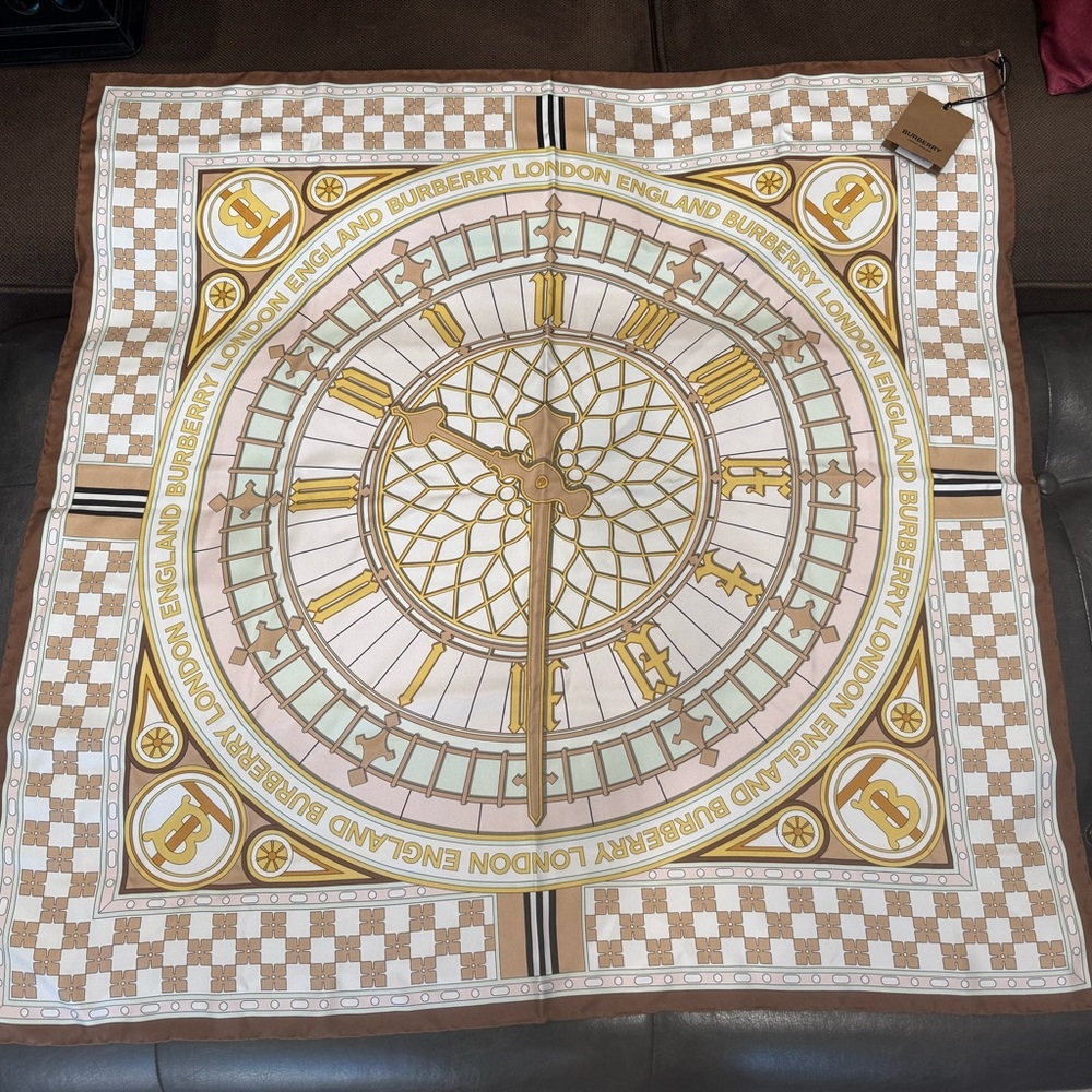 Burberry Clock Print Silk Square Scarf – New With Tag